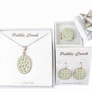 Handcrafted Swarovski Peridot Crystal & Clay Oval Pendant Set